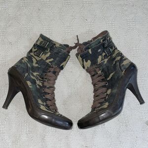 Ash Peace Women’s Canvas Camo Booties Size 36 U.S. 5 M Green Going Out Party